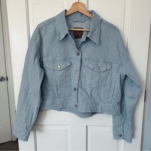 NEW! American Eagle Pinstriped Denim Cropped Jean Jacket Railroad Stripe Size L